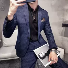 (Blazer + calças) high-end marca formal negócios xadrez terno dos homens noivo vestido de casamento cor sólida palco desempenho smoking S-7XL - loja online