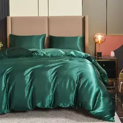 Luxo Satin Duvet Cover Set, conjuntos de cama, seda rica, sedosa, macio, sólido, sem rugas, Sexy Honeymoon, Queen Black Series, 3pcs - loja online