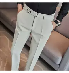 Imagem do Calça formal masculina estilo britânico, monocromática, fina, casual, de negócios, escritório, social, calça de tornozelo, streetwear, alta qualidade