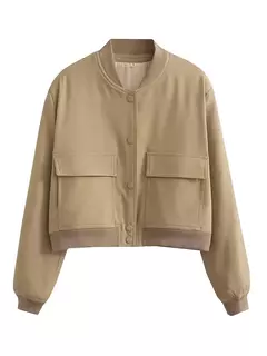 Willshela-Jaquetas bomber monocromáticas femininas, casaco com bolsos, decote em v, peito único, mangas compridas, roupas chiques para senhora, moda feminina na internet