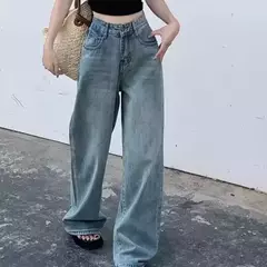 Calças folgadas de cintura alta feminina, jeans casual, vintage, estilo americano, emagrecedor, design de moda, sensual