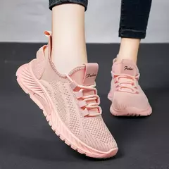 Sapatos esportivos respiráveis para mulheres, tênis casuais, mocassins com renda, malha de malha, moda feminina, marca designer, 2024