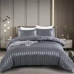Satin Striped Duvet Cover, sedoso como edredão, conjunto de cama de luxo, completo, rainha, rei, solteiro, duplo tamanho, marfim White Stripe