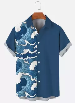 Camisa de botão de impressão 3D com padrões de nuvens e ondas, lapela manga curta, roupa unissex, tops casuais, férias de verão, nova - Wolf Magazine