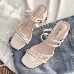 Sandálias femininas de salto alto de dedo aberto, sapatos femininos casuais, salto quadrado, alça de tornozelo, sapato feminino, verão, novo, 2022
