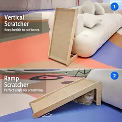 Poste para arranhar gatos de sisal em forma de L com base de madeira - brinquedo durável para animais de estimação, protetor de móveis de parede, brinquedo interno para gatos - Wolf Magazine