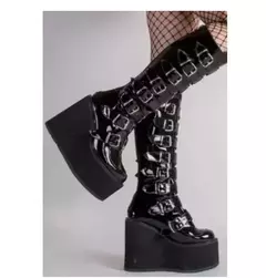 Marca de design feminino cunhas salto alto coxa botas altas moda preto plataforma botas femininas 2022 gótico cosplay sapatos mulher mujer na internet