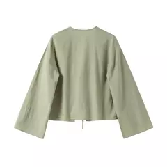 Imagem do Camisas de manga folhada para mulheres, tops casuais soltos com renda, mangas curtas femininas, camisas macias com decote em v, senhora fofa, moda verão, 2024