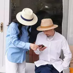 Chapéu Sol Praia Aba Larga para Homens e Mulheres, Fedora Proteção UV, Chapéu Panamá de Palha Suave, Designer Sênior, Tamanho Grande, Verão, 61cm