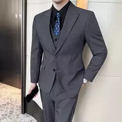 Terno masculino de negócios e lazer de três peças, noivo e melhor homem, jaqueta de casamento, colete e calças, 4 temporadas, 2024