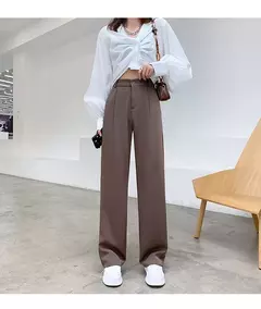 Calça feminina de cintura alta até o chão, branca, solta, perna larga, feminina de escritório, reta, roupas longas, senhoras, outono, inverno
