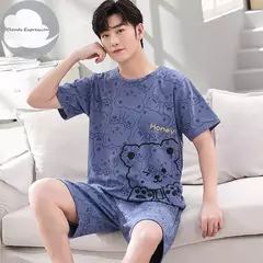 Desenhos animados pato impressão pijama conjuntos para jovens amantes, pijamas de algodão, ternos curtos para casais, moda homewear, verão, 4XL