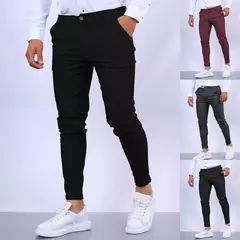 Calças masculinas slim de negócios de cor sólida para festas, atendimento diário, escritório, calças versáteis para quatro estações, confortáveis