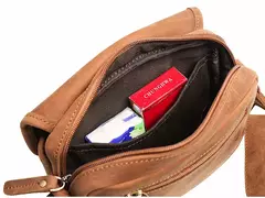 Imagem do Bolsa de ombro retrô de couro genuíno masculina, grande capacidade, bolsa transversal diagonal, bolsa pequena para iPad, cavalo louco