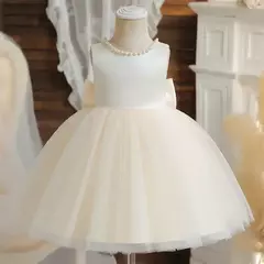 Vestido de tule sem costas para bebé com laço grande e pérolas, 1 ° vestido de aniversário, princesa infantil, vestido baptizado, 1 a 5 anos - comprar online