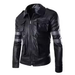 Jaqueta de couro masculina com gola alta casual de motocicleta, tops sólidos e bonito, cosplay, cosplay Leon e Marshall, moda outono e inverno - comprar online