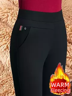 Calça lápis de lã feminina, roupa formal, roupa feminina fina, elástico longo básico, senhora preta do escritório, outono, inverno