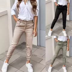 Calça lápis de cintura alta feminina, calça fina feminina, design de botão de bolso, comprimento do tornozelo, moda casual, 2024 - loja online