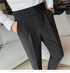 Homens estilo britânico ternos calças novo masculino sólido calças de cintura alta alta qualidade formal magro ajuste negócio casual terno calças