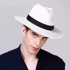Imagem do Chapéu Panamá de palha natural de aba larga para homens e mulheres, proteção UV, Fedora, chapéu de sol, verão de praia, atacado, tamanho grande, 56-58, 59-60cm, novo