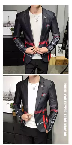 Jaqueta de terno casual xadrez masculina, baile masculino, blazer social, casaco fino, roupa de anfitrião, moda boutique