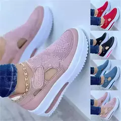 Tênis respiráveis Hollow Out para mulheres, calçados esportivos leves, plataforma antiderrapante, sapatos de cunha de cor sólida, moda casual - loja online