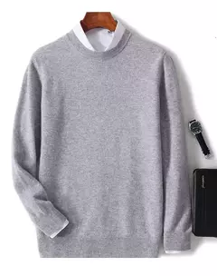 Suéter de manga comprida com o pescoço, 100% lã merino, top solto quente, cor sólida, clássico, pulôver de malha, outono inverno