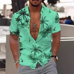 Camisa Havaiana Masculina com Estampa 3D de Coqueiro, Camisa Praia Confortável, Top Manga Curta, Moda Casual, S-6XL - loja online