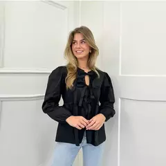 Mulheres Oco Out O-Gola Blusa, Tops Xadrez, Laço Amarrada, Pregas Lace Up Button Blusas, Manga Puff, Doce, Listrado, Verão - comprar online