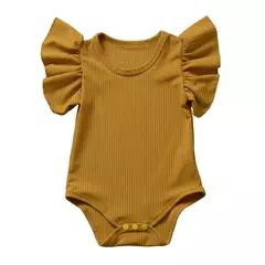 Baby Girls' Ruffles Romper, Bodysuits recém-nascidos, macacão de manga curta, roupas de malha com nervuras, roupas de verão, 0-18 meses