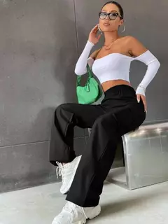 Imagem do Calça casual feminina de jogger larga, calça cargueira reta chique, cintura alta elástica, calça extragrande elegante, moda feminina