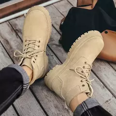Bota de camurça vintage masculina, botas de combate com renda, sapatos de lazer quentes ao ar livre, moda outono e inverno