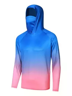 Imagem do Camisa de pesca com capuz respirável masculina, top absorvente de umidade com polaina de pescoço UV e máscara facial integrada para atividades ao ar livre
