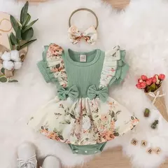 Vestido para a menina do verão, macacão listrado, roupa do algodão, projeto floral, para o recém-nascido - Wolf Magazine
