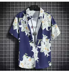 Roupas de praia para homens 2 Piece Set Quick Dry Camisa Havaiana e Shorts Set Homens Moda Vestuário Impressão Casual Outfits Verão - comprar online