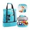 Grande bolsa de malha transparente de camada dupla para mulheres, alta capacidade, preservação de calor, piquenique, praia, bolsa, escritório, almoço, lanches, bolsa