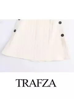 TRAFZA-Vestido Feminino Sem Costas, Vestido Linha A, Curto, Chique, Elegante, Voar, Voar, Listrado, Verão, 2022 - loja online