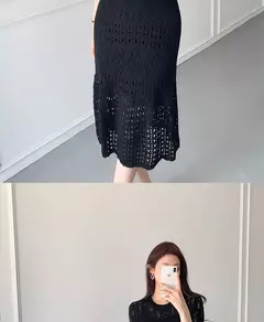 Vestido de malha de manga curta feminino, seda gelada, branco, oco Fashion, Celebridade Linha A, Verão, Novo, 2024 na internet
