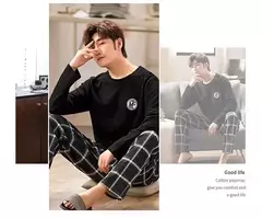 Conjunto de pijama de manga comprida masculino, macio, casual Homewear, primavera, outono, sono, descanso, casa, festa, novo, 2 peças - loja online