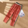 Calça de harém de linho de algodão feminina, elástico na cintura, cores doces, casual, primavera, verão, 2024