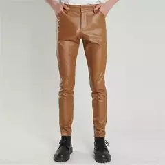 Calças finas de couro PU para homens, calças novas, vermelho, azul, preto, cinza, branco, 2023 na internet