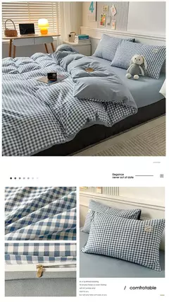 Conjunto de colcha de algodão lavada para dormitório estudantil, cama estilo japonês quadriculada outono e inverno, 4 unid - loja online