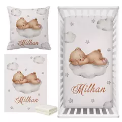 LVYZIHO-Conjunto de cama personalizado berço para o chuveiro do bebê, urso adormecido, nome personalizado, lua, nuvem, estrelas, menino e menina na internet