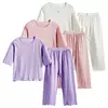 Pijama infantil de algodão orgânico com conjuntos de shorts, pijamas macios e confortáveis para meninas, eco friendly, sono noturno suave, verão