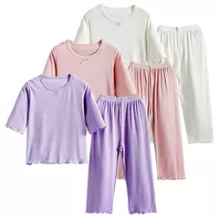 Pijama infantil de algodão orgânico com conjuntos de shorts, pijamas macios e confortáveis para meninas, eco friendly, sono noturno suave, verão
