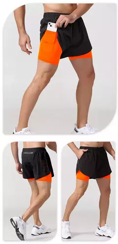 Calção de corrida de camada dupla de secagem rápida masculina, fitness, preto, esporte, treino, musculação, calça curta, novo na internet