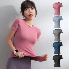 Roupas femininas de ioga de manga curta, camiseta simples de fitness, corrida esportiva de ginástica, nova moda, primavera e verão, 2024 - comprar online
