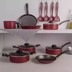 Cozinha multifuncional cozinhando conjunto com tampas de vidro, panelas de alumínio vermelho, antiaderente, 12 PCs, venda quente - comprar online