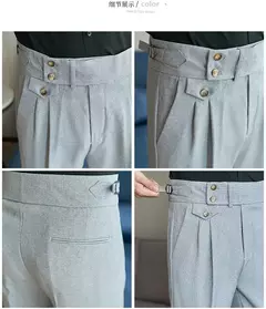Calça de cintura alta estilo britânico masculina, justa, calça formal de escritório, social, festa de casamento, fato de vestido, calça, casual - Wolf Magazine