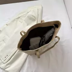 Imagem do Sacola tecida estilo minimalista para mulheres, grande capacidade, bolsa de praia casual, tecido grama, bolsa de ombro, verão, 1 pc